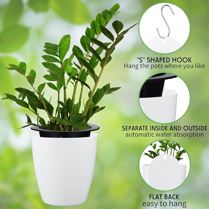 Yungyan 20 Sets 5" Self Watering Hanging Planter White Lazy Flower Pots Plastic