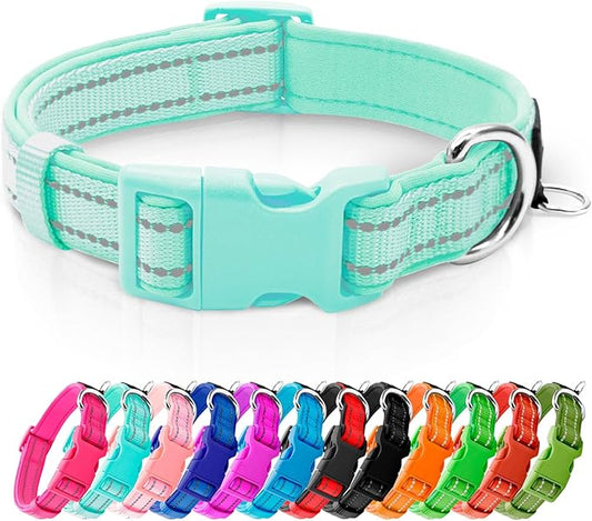 azuza Reflective Dog Collar,Soft Neoprene Padded Pet Collar with ID Tag Ring,Adjustable for Small Dogs,Teal,S
