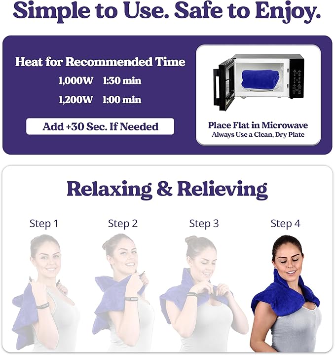 Microwavable Heating Pad for Neck, Shoulders, and Back by Joy & Grace | 5 Lb Weighted Neck & Shoulder Wrap | Moist Heat Therapy Pack for Relaxation and Comfort | Soft Micro-Mink Cover | Scented Blue