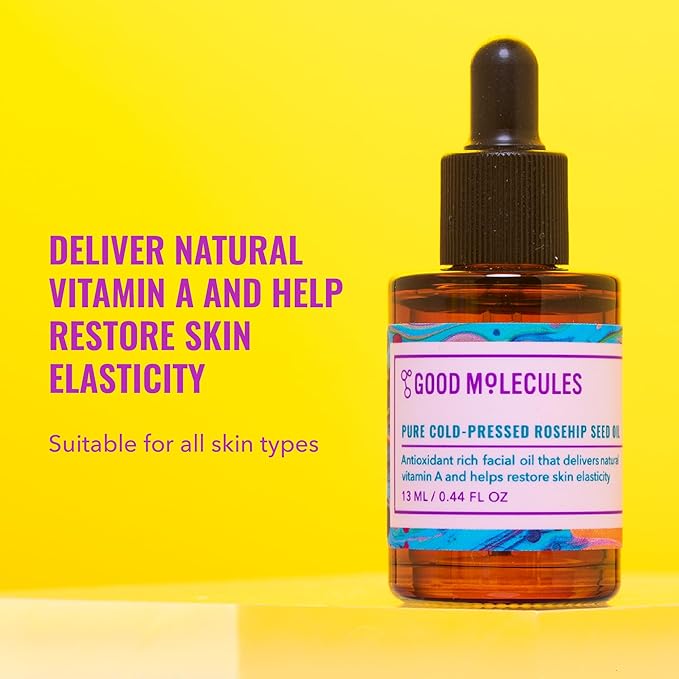 Good Molecules Pure Cold-Pressed Rosehip Seed Oil - 100% Natural Rose Hip Oil Light Weight Face Moisturizer for Anti-Aging, and Plumping - Hydrating Facial Skin Care