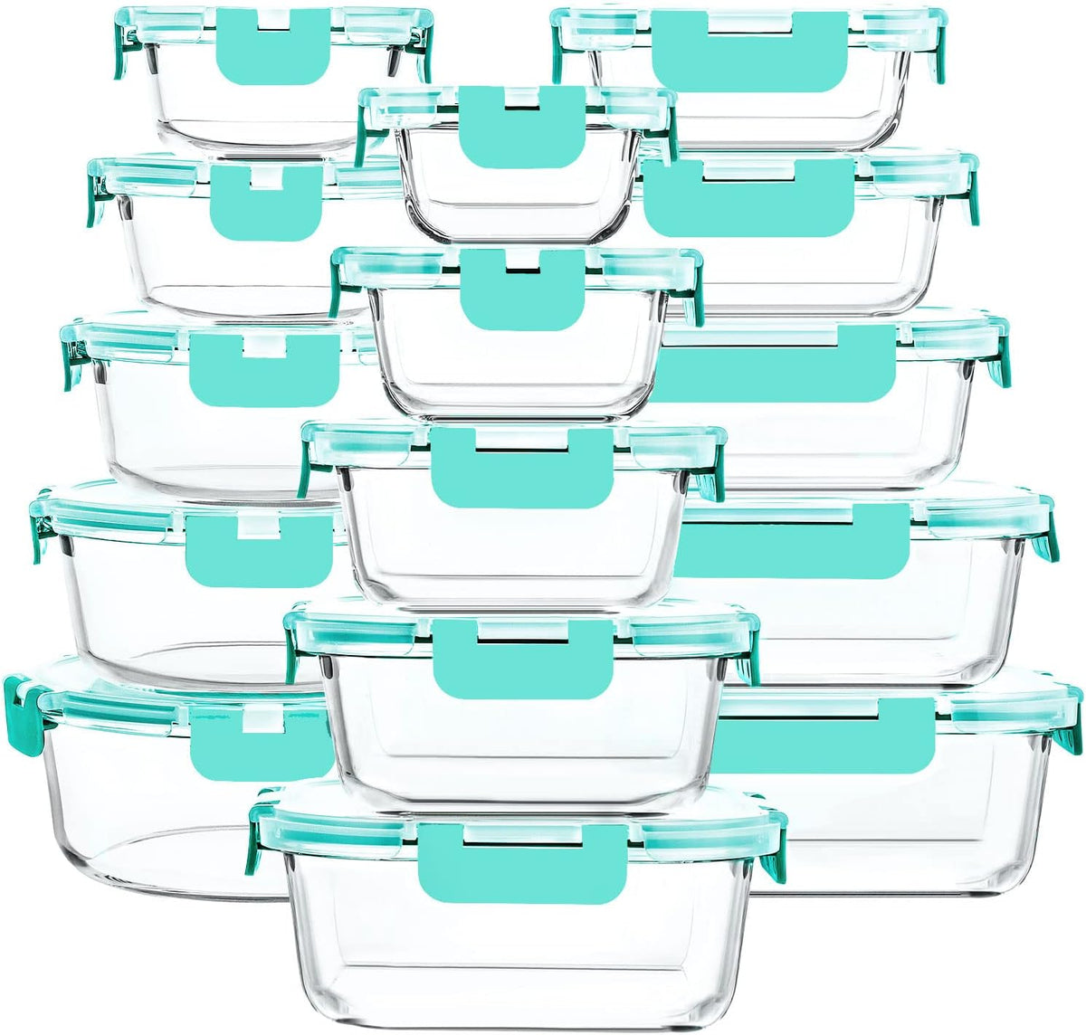 M MCIRCO 30 Pieces Glass Food Storage Containers with Snap Locking Lids,Glass Meal Prep Containers Set - Airtight Lunch Containers, Microwave, Oven, Freezer and Dishwasher