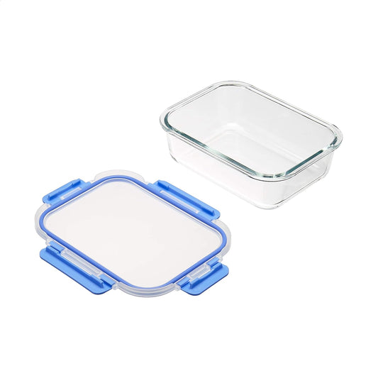 Glass Food Storage Containers with Locking Lids, Set of 7, 14 Pieces Including Lids, BPA-Free, Clear with Blue Silicone Ring