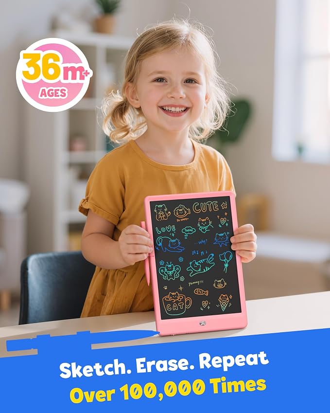 LCD Writing Tablet for Kids, 10-inch Coloring Drawing Pad, Mess Free Doodle Board, Christmas Gifts for Girls and Toddlers, Toys for 3 4 5 6 7 8 Year Old Boys (Pink) (Pack of 2)