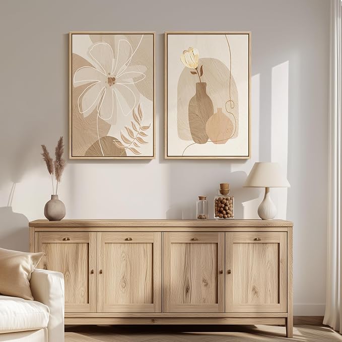 Framed Neutral Boho Floral Wall Art