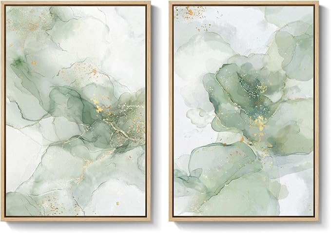 Framed Sage Green Abstract Wall Art