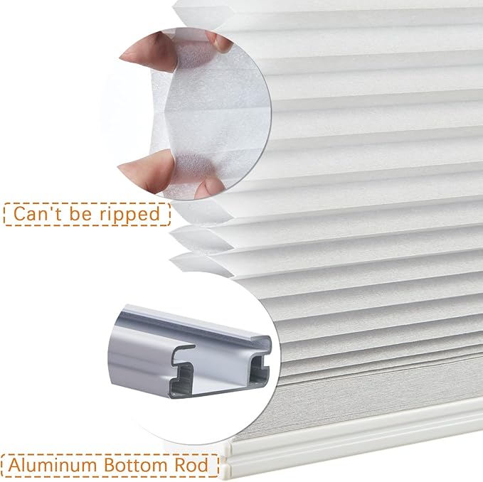 Persilux Light Filtering Cordless Cellular Shades 1.5" Cellular Blinds for Windows, Office, and Sliding Glass Doors, White, 38" W x 48" H