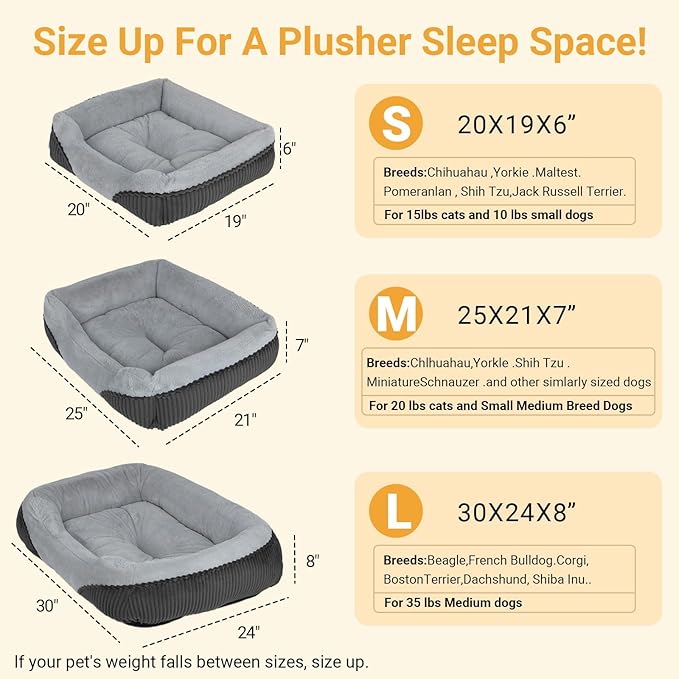 Washable Orthopedic Dog Bed - Soft Calming Pet Cuddler with Anti-Slip Bottom, Durable Plush Puppy Bed for Sleeping and Resting, Small(20"x19"x6")