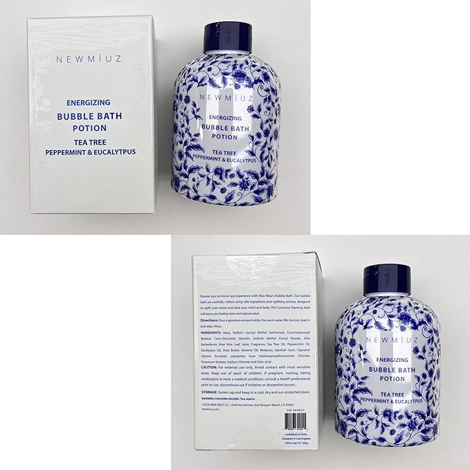 Magnesium Bubble Bath Long Lasting Foam for Sore Muscles Recovery Tea Tree Peppermint Eucalyptus Relaxing Stress Relief Calming Self Care Spa Gift