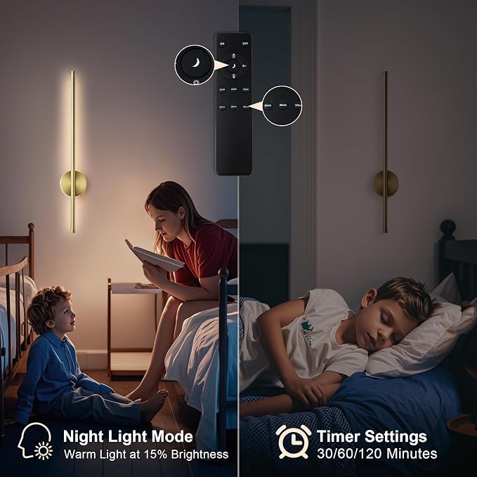 Battery Operated Modern Wall Sconces Set of Two, Rechargeable Wireless Wall
