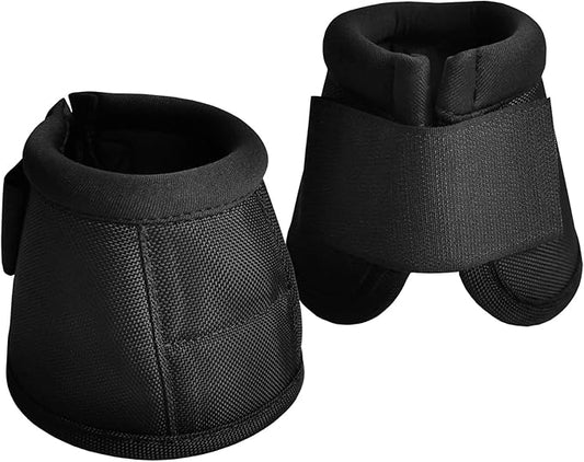 Equine Ballistic Overreach Bell Boots - No-Turn Horse Hoof Protection Boots (Sold in Pairs) - Black, Large