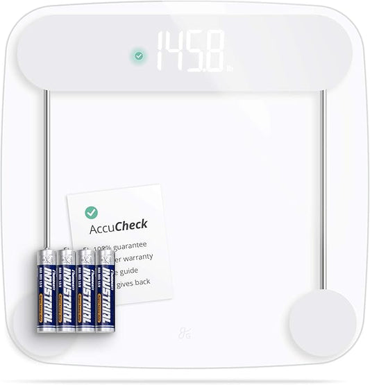 Greater Goods Digital AccuCheck Bathroom Scale for Body Weight, Capacity up to 400 lbs, Batteries Included, Clear