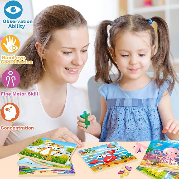 Puzzles for Kids Ages 4-6, 10 Pack of 20 Piece Wooden Jigsaw Puzzles for Toddlers Ages 3-5 Jigsaw Puzzle for Toddler Children Learning Educational Puzzles Toys for Boys and Girls.