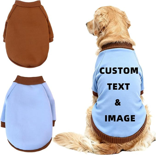 Custom Dog Hoodie, Personalized Sweatshirt with Photo Text Name Logo, Customized Hooded Sweater for Small Medium Large Dogs & Cats (Blue + Brown Border, X-Large)