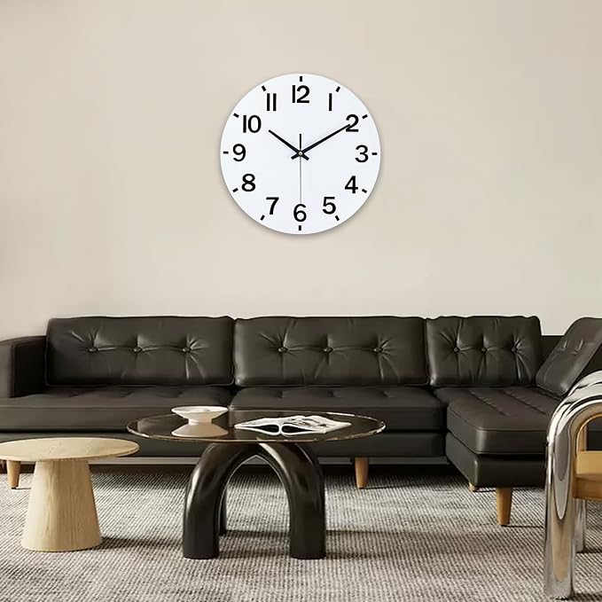 HZDHCLH Wall Clock 12 Inch Silent Non Ticking Wood Battery Operated White