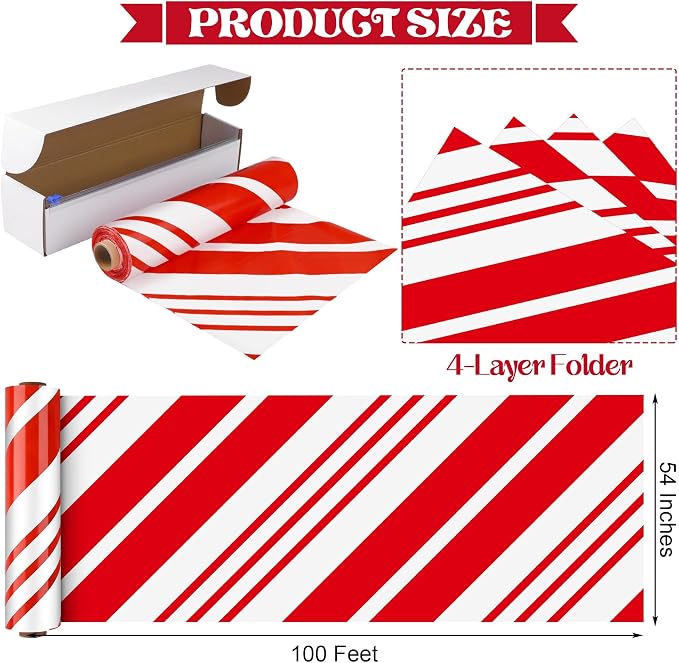 Kochorie 100 Ft x 54 Inch Christmas Candy Cane Striped Tablecloth Roll
