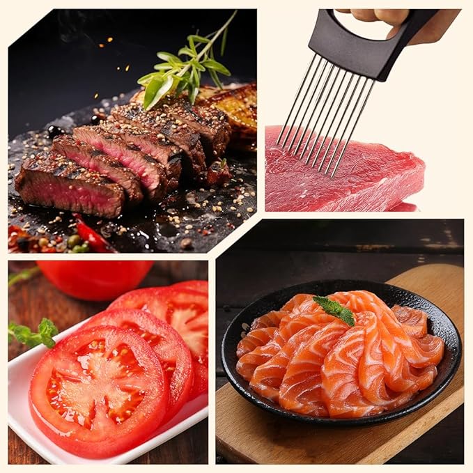 Onion Holder for Slicing, Stainless Steel Onion Slice Holder, Lemon Slicer Vegetable Cutter, Chopper Slicing Assistant for Meat, Onion, Potato, Tomato - Kitchen Tool (3 Piece)