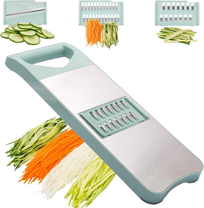 NACOLUS 3-Blade Mandoline Slicer for Kitchen,Stainless Steel Slicer Vegetable Cutter, Carrot Shredder, Kitchen Grater(Seafoam green, 3-in-1)
