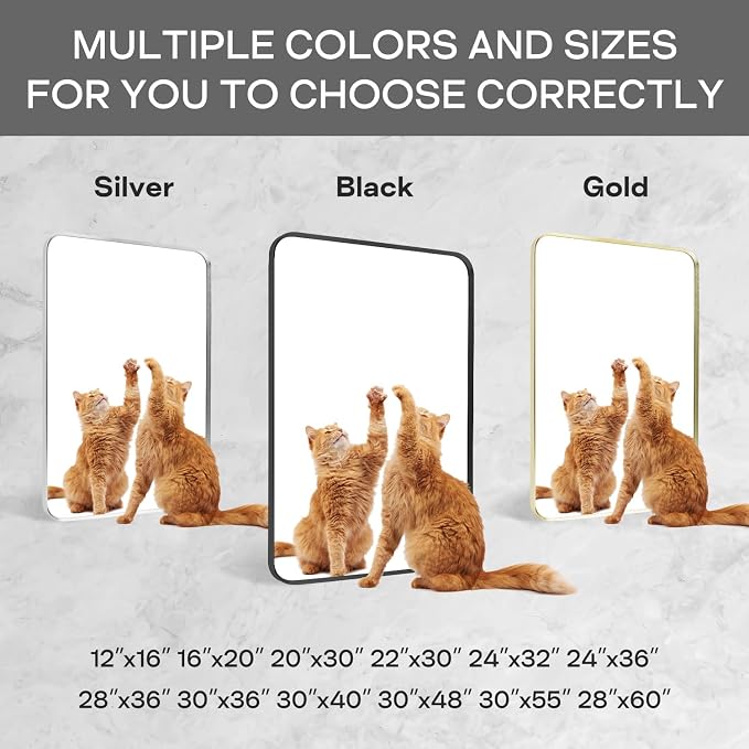 Wall Mount Mirror for Bathroom, Brushed Gold Metal Framed Rounded Corner