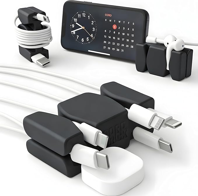 CordBrick 6PK Silicone & Steel Weighted Nightstand Cord Holders. Travel Phone Charger Organizers. Useful iPhone Accessories. Small Gifts for Men, College Students. Tech Gadgets for Teens. Black