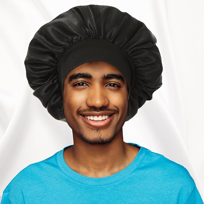 2pcs Satin Bonnets for Women, Silk Hair Bonnet for Sleeping, Wide Soft Band Large Silky Sleep Cap for Curly Hair Braids