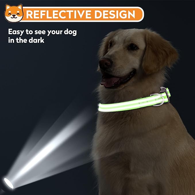 Reflective Dog Collar, Adjustable Soft Neoprene Padded Nylon Pet Collars with Buckle for Extra Large Dogs, Green,XL