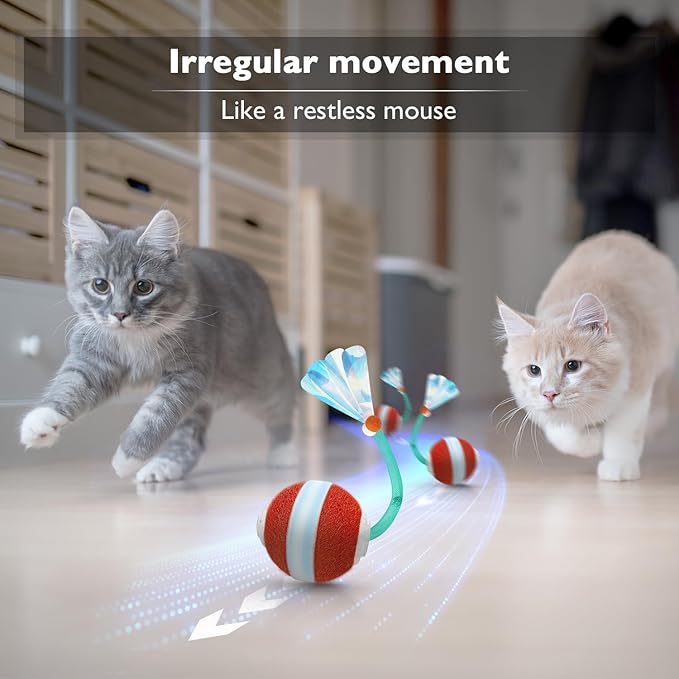 YVE LIFE Interactive Cat Toys Ball for Indoor Cats,[2025 Newly Upgraded] Agile Moving Cat Ball with Elastic Mesh Tail,Automatic Kitten Toys for Bored Indoor Adult Cats,Motion Activated (Burgundy)