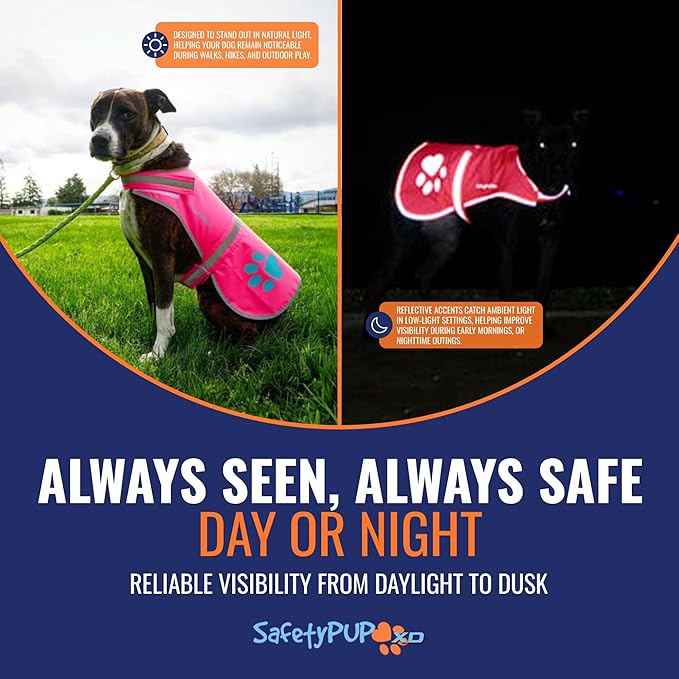 Dog Reflective Vest – Hi-Vis Fluorescent Visibility That Helps to Safeguard Your Pet On/Off Leash in Urban & Rural Areas (Pink, X-Large)