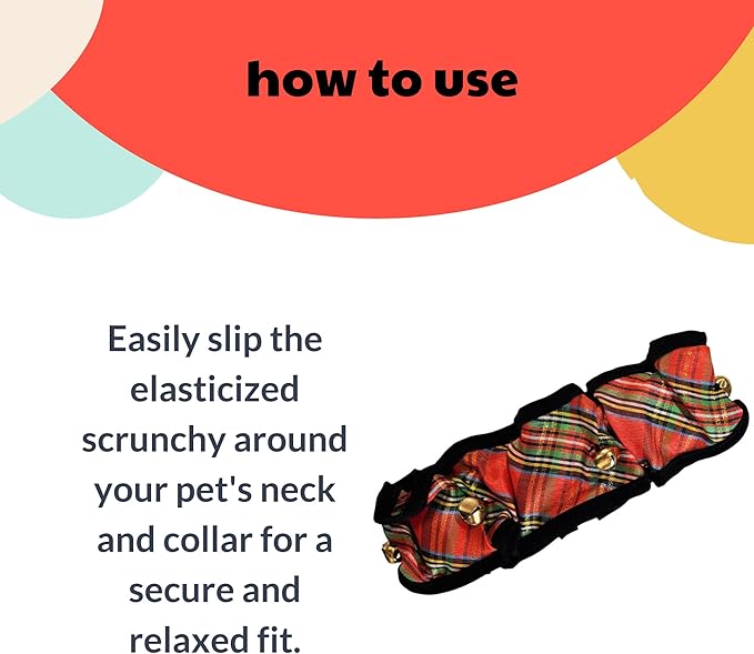 Huxley & Kent Ruff Pet Scrunchy | Shiny Christmas Plaid (Medium) | Festive Christmas/Holiday Neckwear for Dogs/Cats | Fun Stretchable Costume Accessory | Soft Collar with Bells