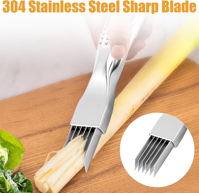 Green Onion Knife with Stainless Steel Blade,Garlic Slicer,Green Onion Slicer Shredder Knife,Kitchen Tool Vegetable Cutter Sharp 6 Blade,6.4''X0.8'',Non-slip Handle