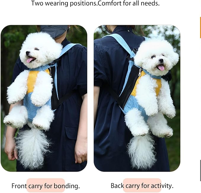Lightweight Pet Backpack Carrier for Small Dogs & Cats - Easy-Fit Adjustable Straps, Basic Legs-Out Design, Durable for Daily Use (Fits Pets Under 15lb) (Yellow-White Color-Blocked, X-Large)