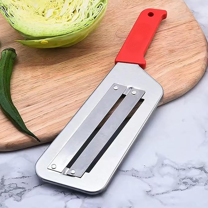 Cabbage Chopper Shredder - 2 Pcs Stainless Steel Kitchen Knife for Slicing, Grating & Shredding - Perfect for Sauerkraut, Coleslaw, Vegetables - Sharp Blades, Easy to Clean & Durable (Red+Black)