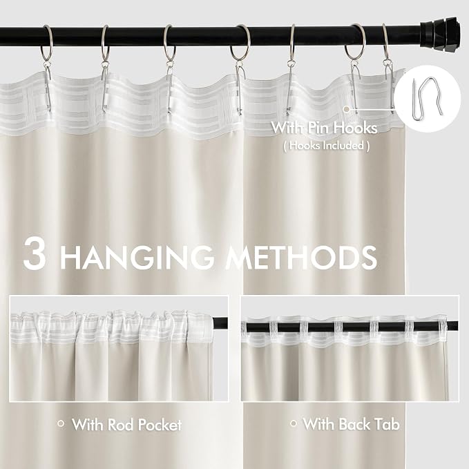 MIULEE Ivory Back Tab Blackout Curtains 90 Inches Long 2 Panels Set