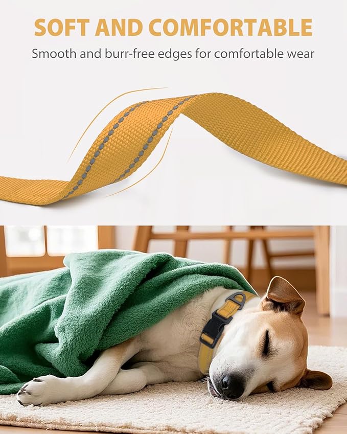 Joytale Reflective Dog Collar, Adjustable Nylon Pet Collar with Quick-Release Buckle for Medium Dogs, Khaki, M