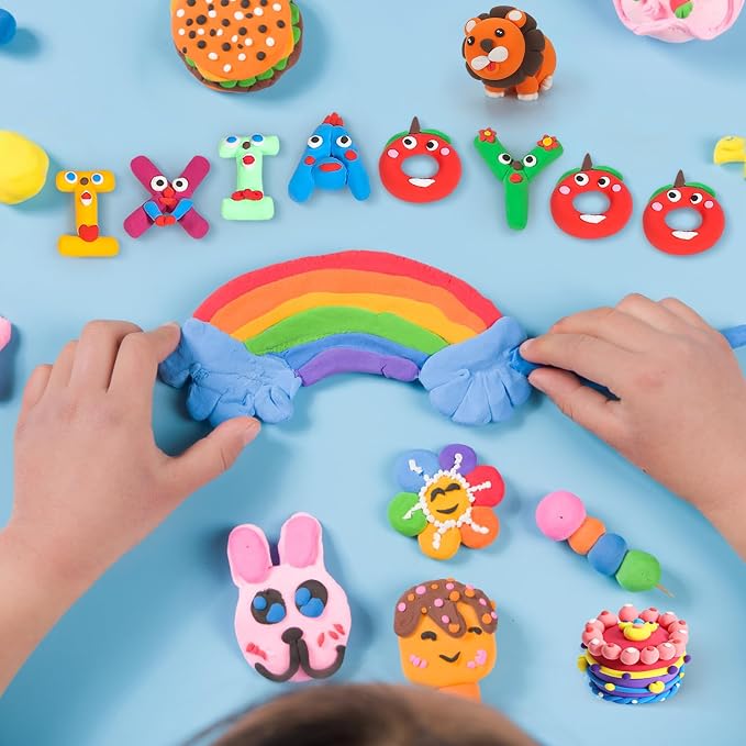 Ixiaoyoo Air Dry Clay, 92 Colors Foam Modeling Clay for School Projects | Safe & Non-Toxic, Soft, Non-Sticky, DIY Model Crafts Kids Toys for Home Party Favors, Birthday Gifts for Aged 3–12 Boys Girls