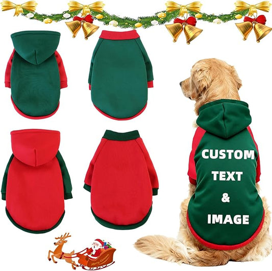 Custom Dog Hoodie, Personalized Sweatshirt with Photo Text Name Logo, Customized Hooded Sweater for Small Medium Large Dogs & Cats (Green + Red Border, XX-Large)