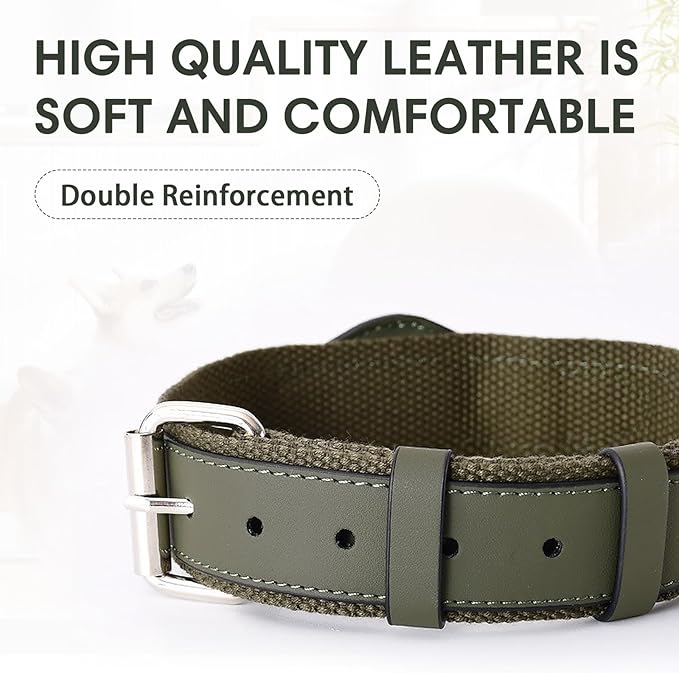 AirTag Dog Collar Soft Leather Webbing Dog Collar for AirTag Provides Double Protection for Small Medium and Large Dogs(Black,L)