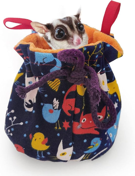 Dnoifne Sugar Glider Hanging Bed House, Sugar Glider Hamster Sleeping Pouch with Drawstring Design, Small Animals Hammock Cage Accessories, Cage Warm Sleep Bag for Squirrel Guinea Pig Birds Parrot