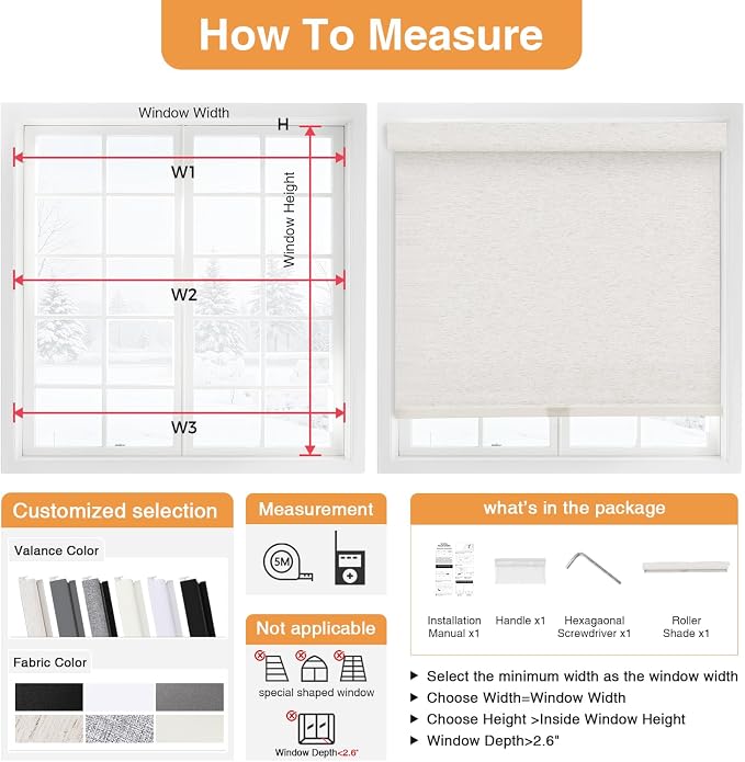 AOSKY No Drill Cordless Blackout Roller Shades