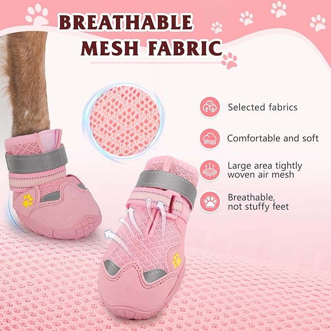 Dog Shoes for Large Medium Small Dog, Mesh Breathable Dog Shoes for Hot Pavement, Anti-Slip Dogs Boots Paw Protectors with Reflective for Outdoor Walking Indoor Hardfloors (Size 6)