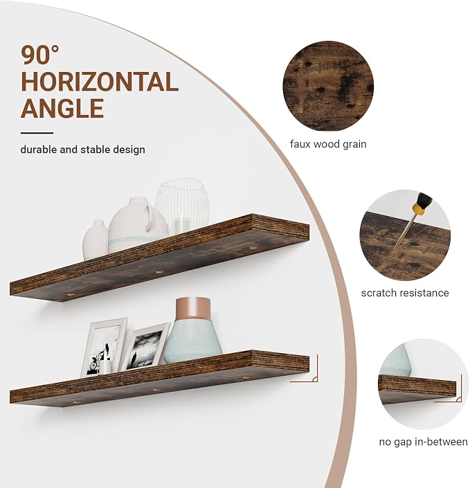 Floating Shelves for Wall 48 Inches Long, 9.3" Deep Rustic Brown Floating Shelf