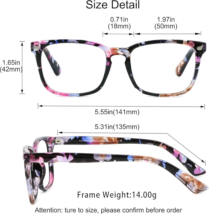 YEIN Bifocal Reading Glasses with Blue Light Blocking Lenses, Bifocal Reader for Women, Vintage Square frame with Spring Hinge (+0.50/+2.75 magnification)