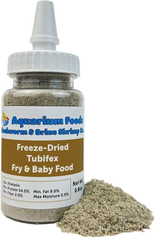 Aquatic Foods Inc. Tubifex Worm Powder Fry & Baby Food, for Freshwaters, Marines, Baby Pond Fish, Corals, Anemones, All Tiny Nano Fish, Fry and Babies…0.8oz Sm Squeeze Bottle