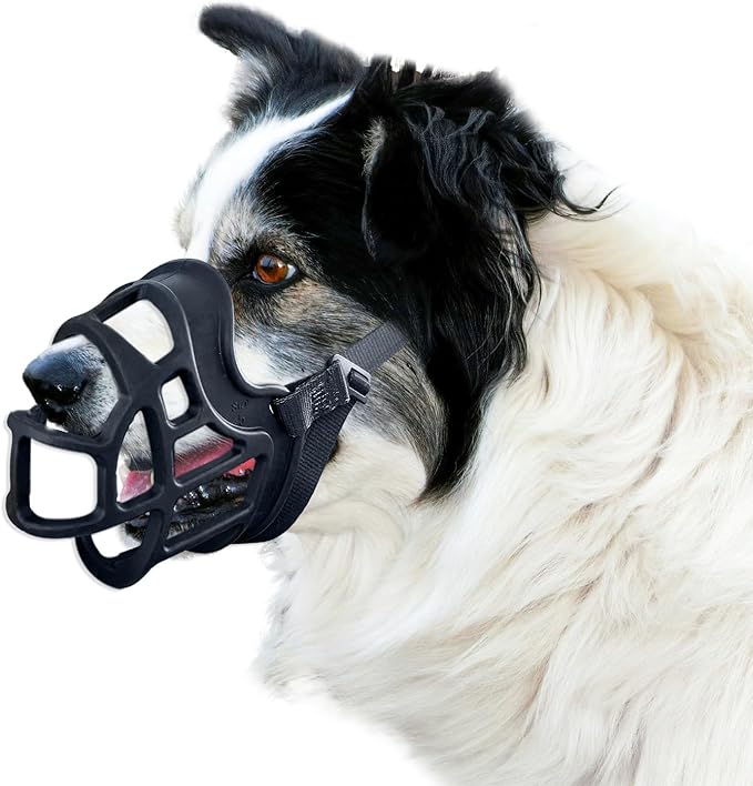 Dog Muzzle, OKKIC Basket Muzzle Anti Biting Chewing, Sturdy Lightweight Muzzle Allows Panting Drinking,Muzzle for Small Medium Large Dogs, Suitable for Grooming Trimming Training (Black, Size5)