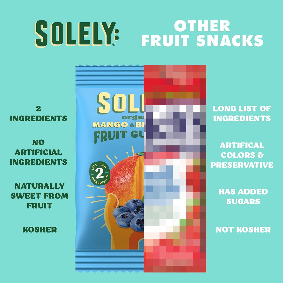 SOLELY - Organic Mango & Strawberry Whole Fruit Gummies (Pack of 1 Box, 5 Bags per Box) - Real Fresh Fruit - Healthy Snacks for Adults & Kids - Non GMO, Vegan Snacks, Shelf Stable - 5 Bags (3.5 oz)