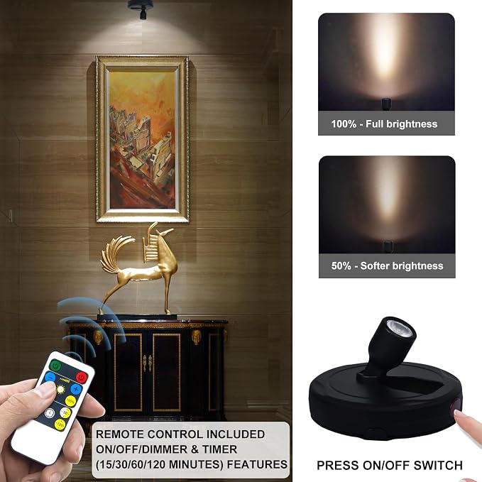 HAMVIDNE LED Spotlight, Battery Powered Picture Lights, Uplighting Indoor