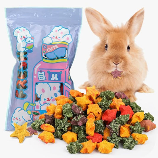 Abizoo Rabbit & Guinea Pig Treats, Crunchy Mini Star Chew Toys with Timothy Hay Carrots Pumpkin for Digestion and Enrichment, High-Fiber Healthy Snacks for Rabbits Chinchillas Guinea Pig Hamster