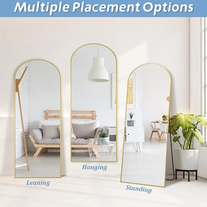 56"X18" Arched Full Length Mirror, Tempered Glass Full Body Mirror