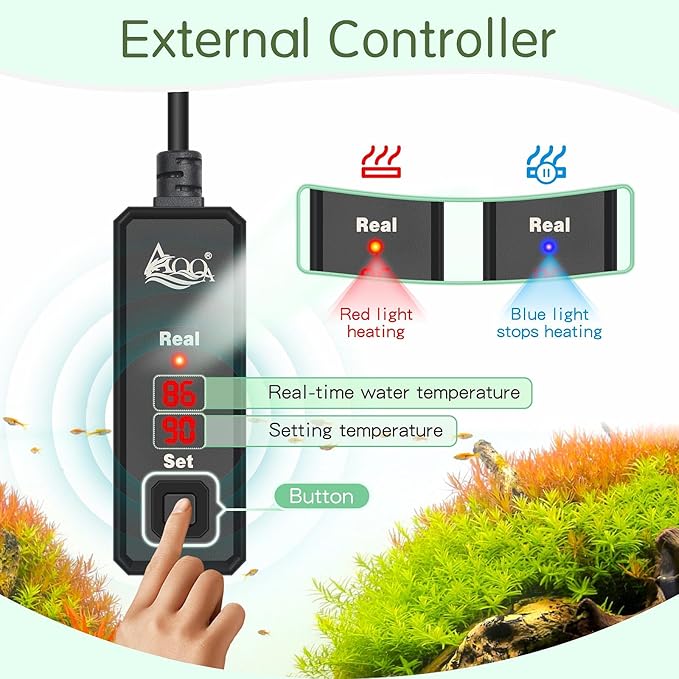 AQQA Fish Tank Heater,Aquarium Heater 50W 150W 250W 400W 500W 800W for 3-220 Gal,Set Temperature 59℉-93℉ Temperature Accuracy,Out of Water or High Temperature Automatic Power Off (50W to 3-10 gal)