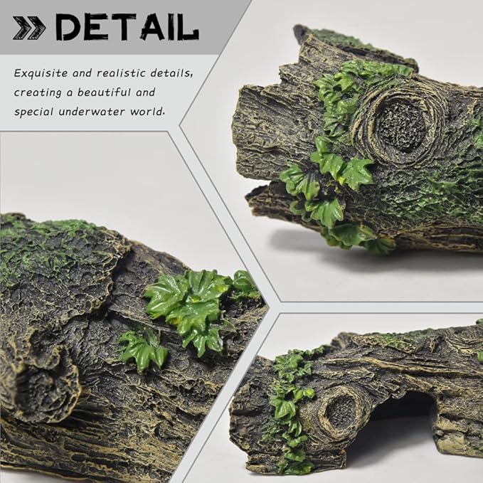 Fish Tank Decorations - Large Aquarium Decorations Air Bubbler Tree Fish House for Betta Hideout Caves Buddha Decor Temple Ruins Arched Betta Fish Accessories Reptile House Shelter Decor (Wood B-S)