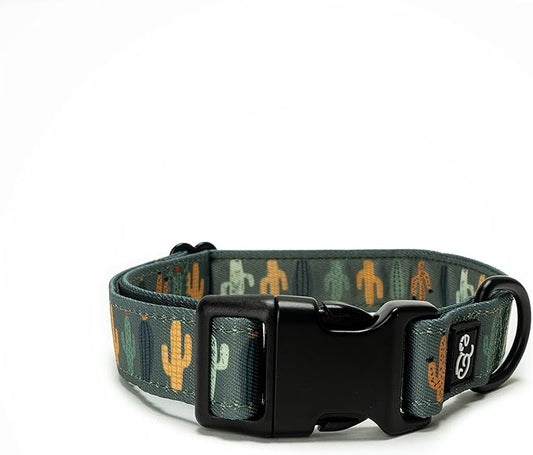 Lucy & Co. Looking Sharp Dog Collar - Durable Lightweight Designer Collar for Pets - Adjustable Metal Safety Buckle - Green Gold Cactus - Small